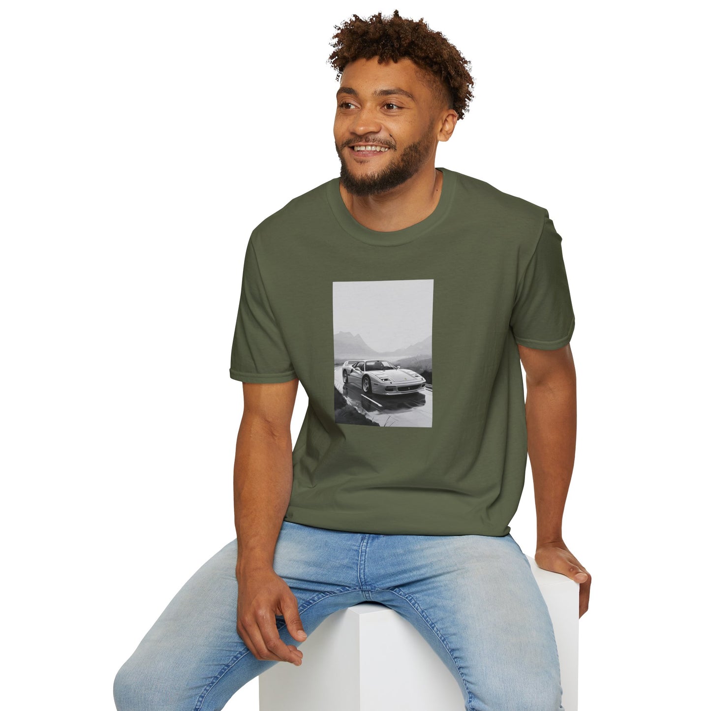 Car T-Shirt - Cool Sports Car Design in Black and White