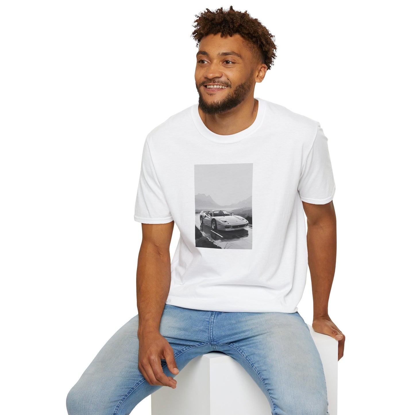 Car T-Shirt - Cool Sports Car Design in Black and White