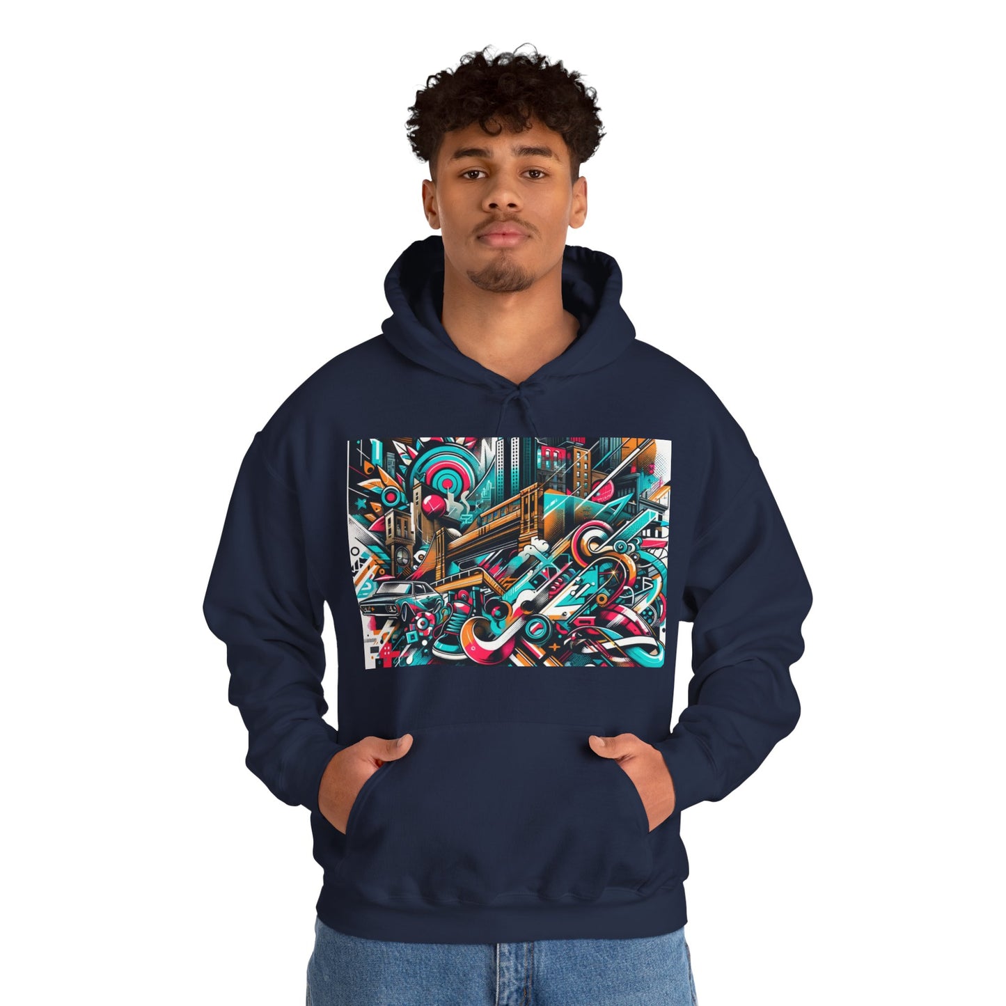 Urban Vibes Hoodie — Cool Artistic City Graphic in Vivid Colors