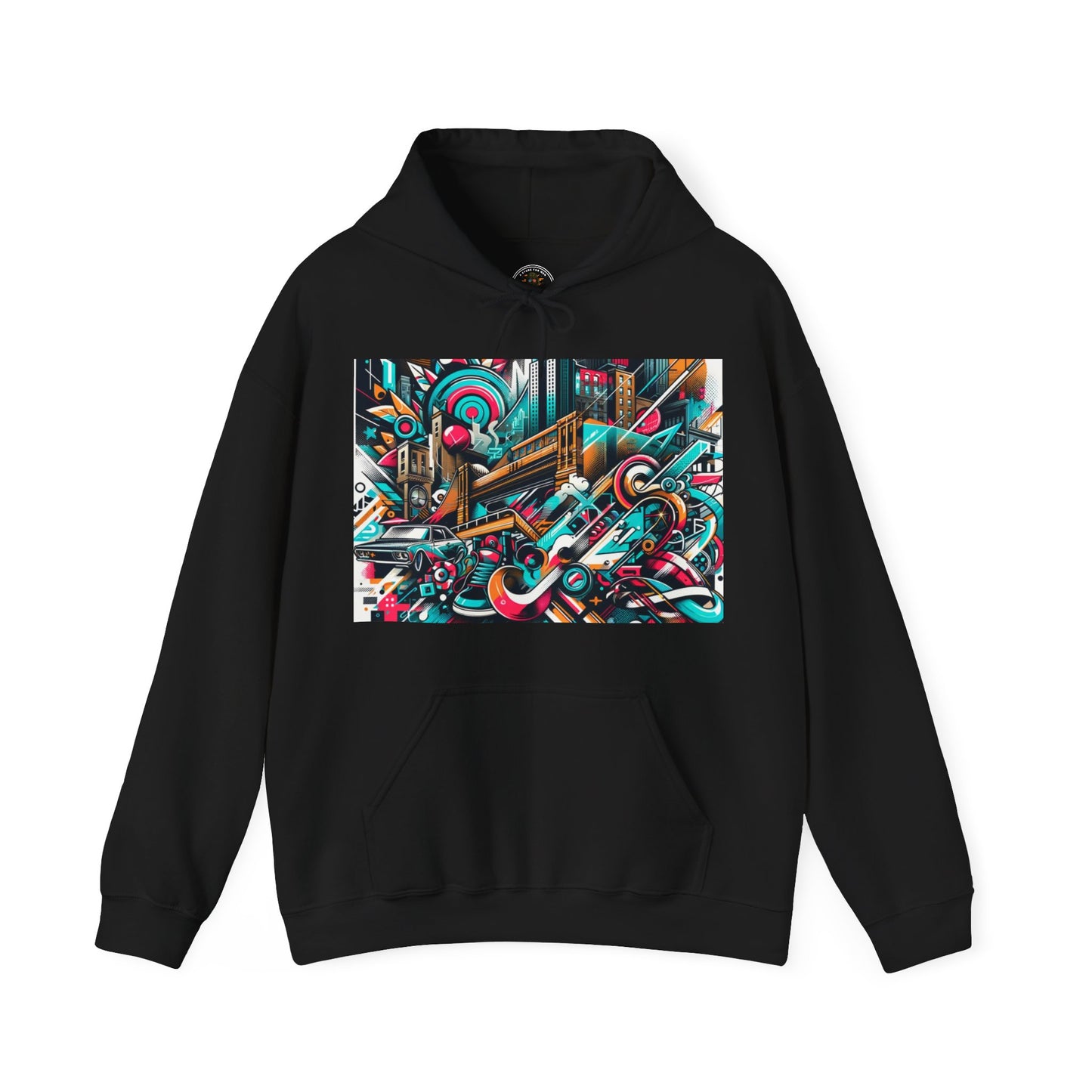 Urban Vibes Hoodie — Cool Artistic City Graphic in Vivid Colors