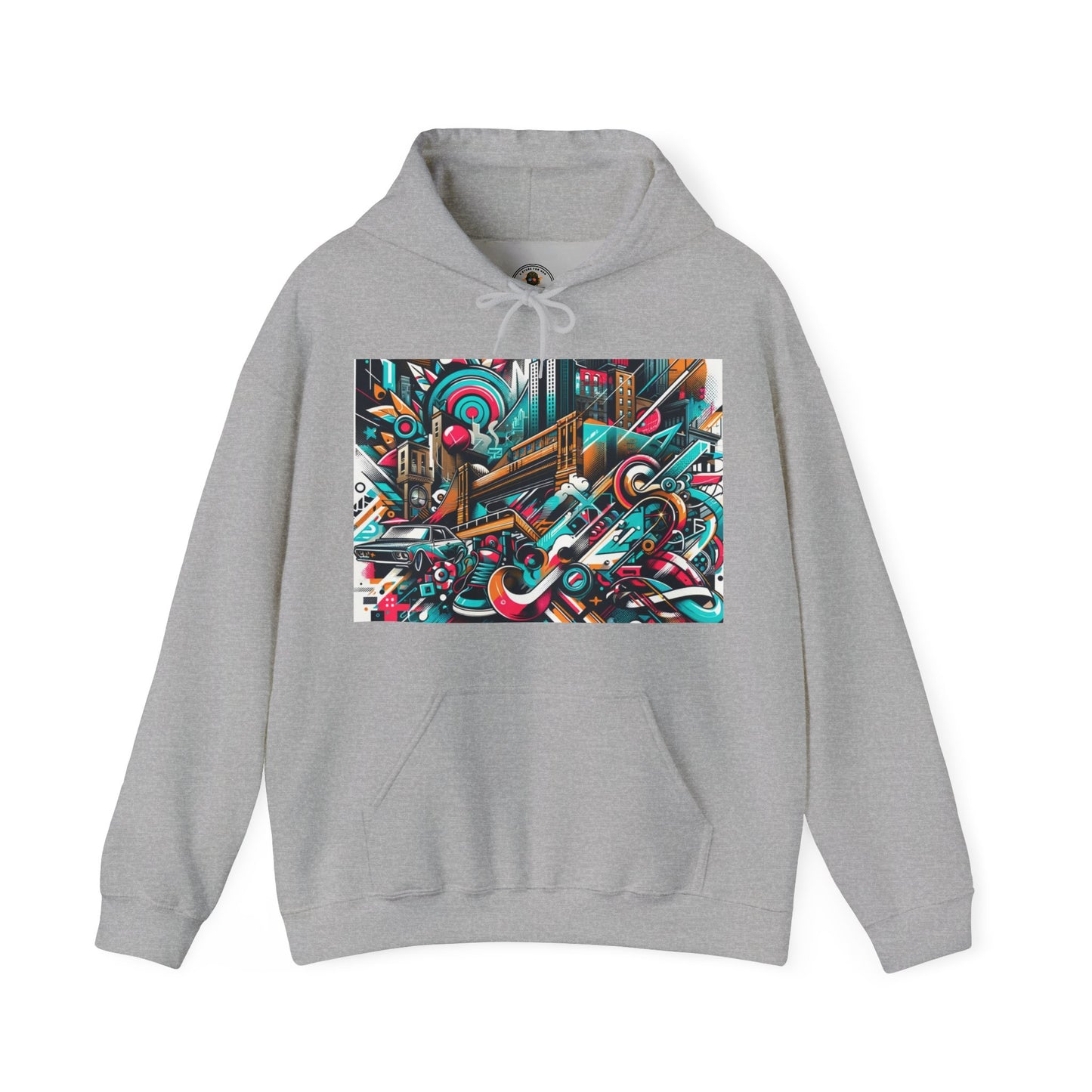 Urban Vibes Hoodie — Cool Artistic City Graphic in Vivid Colors