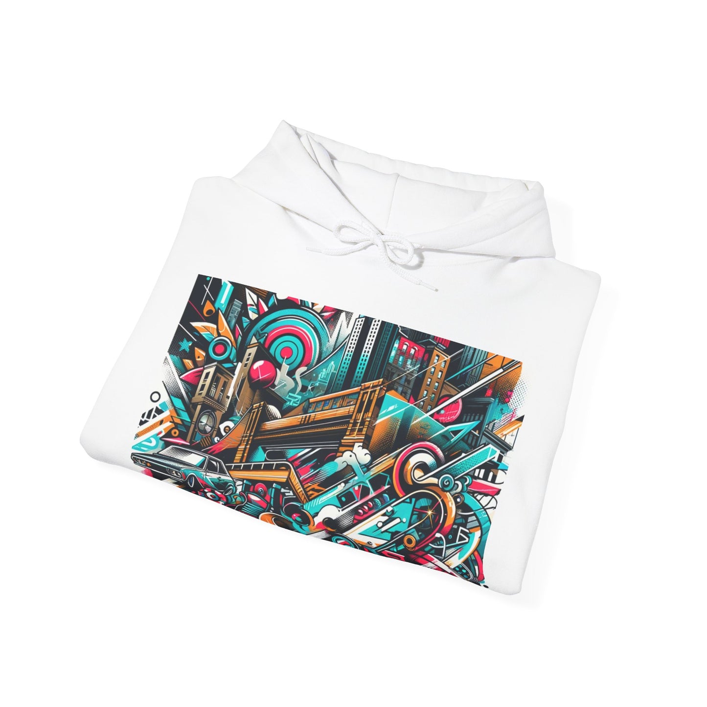 Urban Vibes Hoodie — Cool Artistic City Graphic in Vivid Colors
