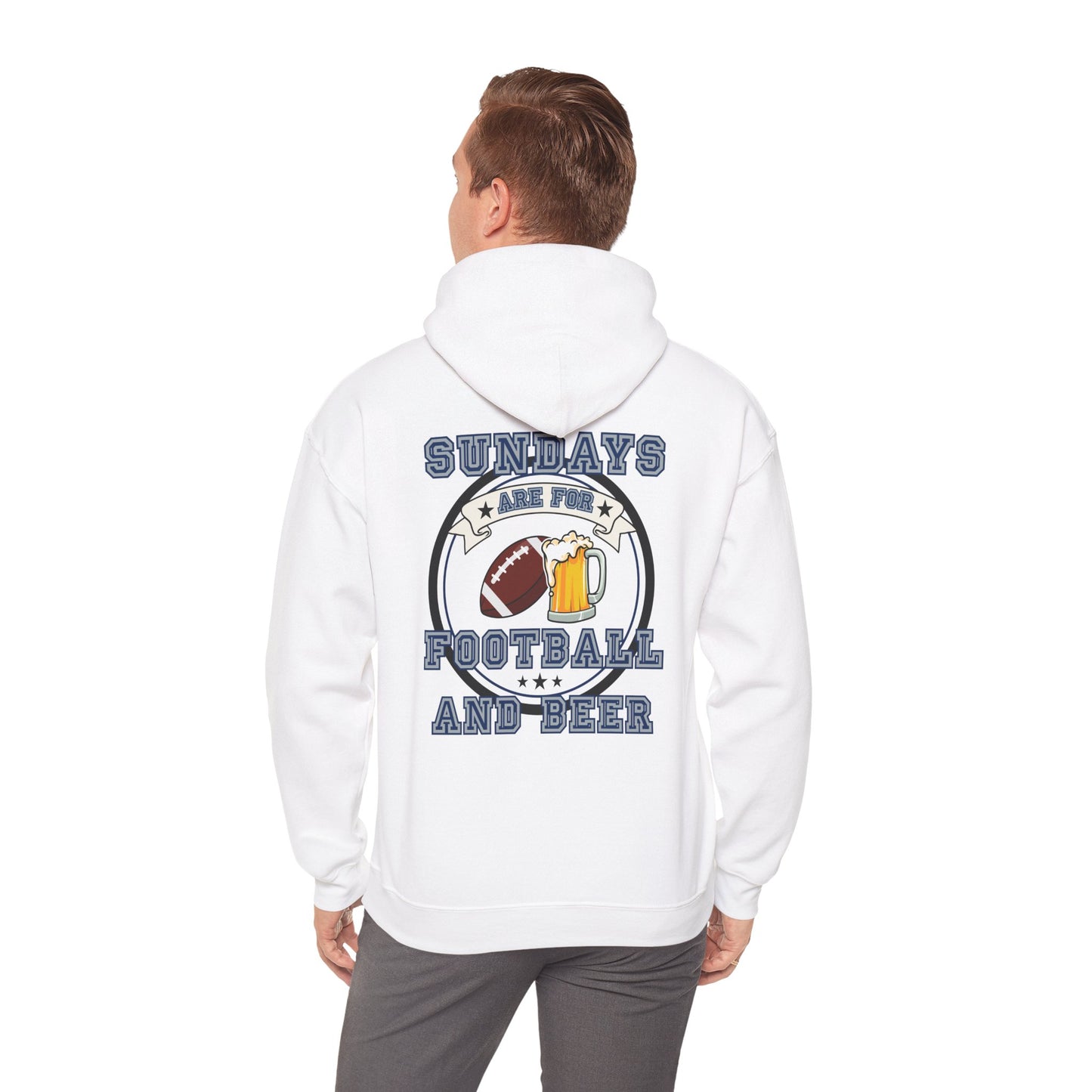 Sundays Football & Beer Hoodie- Navy Blue and Silver