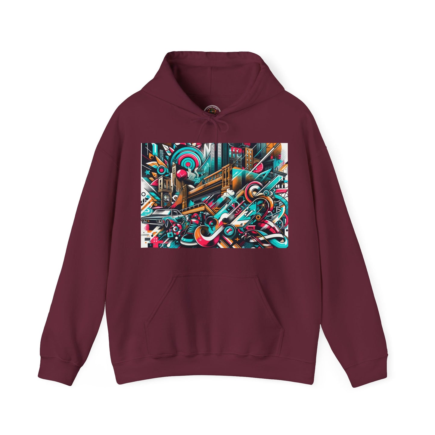 Urban Vibes Hoodie — Cool Artistic City Graphic in Vivid Colors