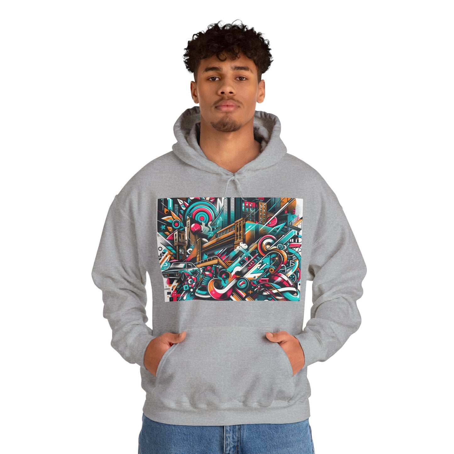 Urban Vibes Hoodie — Cool Artistic City Graphic in Vivid Colors