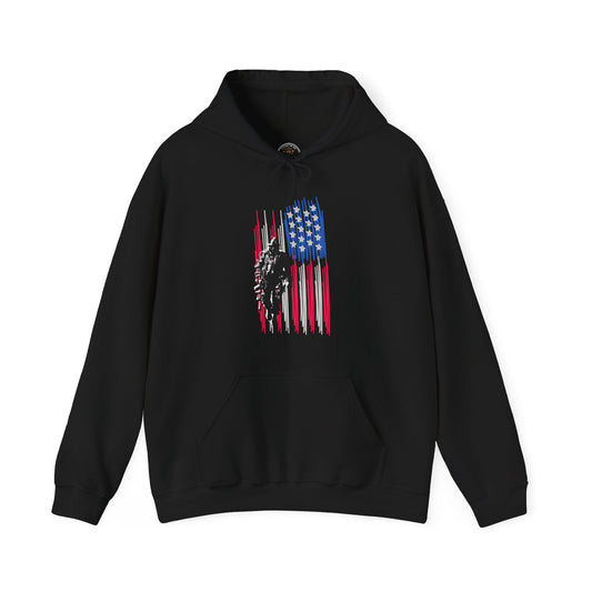 Veteran in Gear American Flag Hoodie — Patriotic Military Tribute