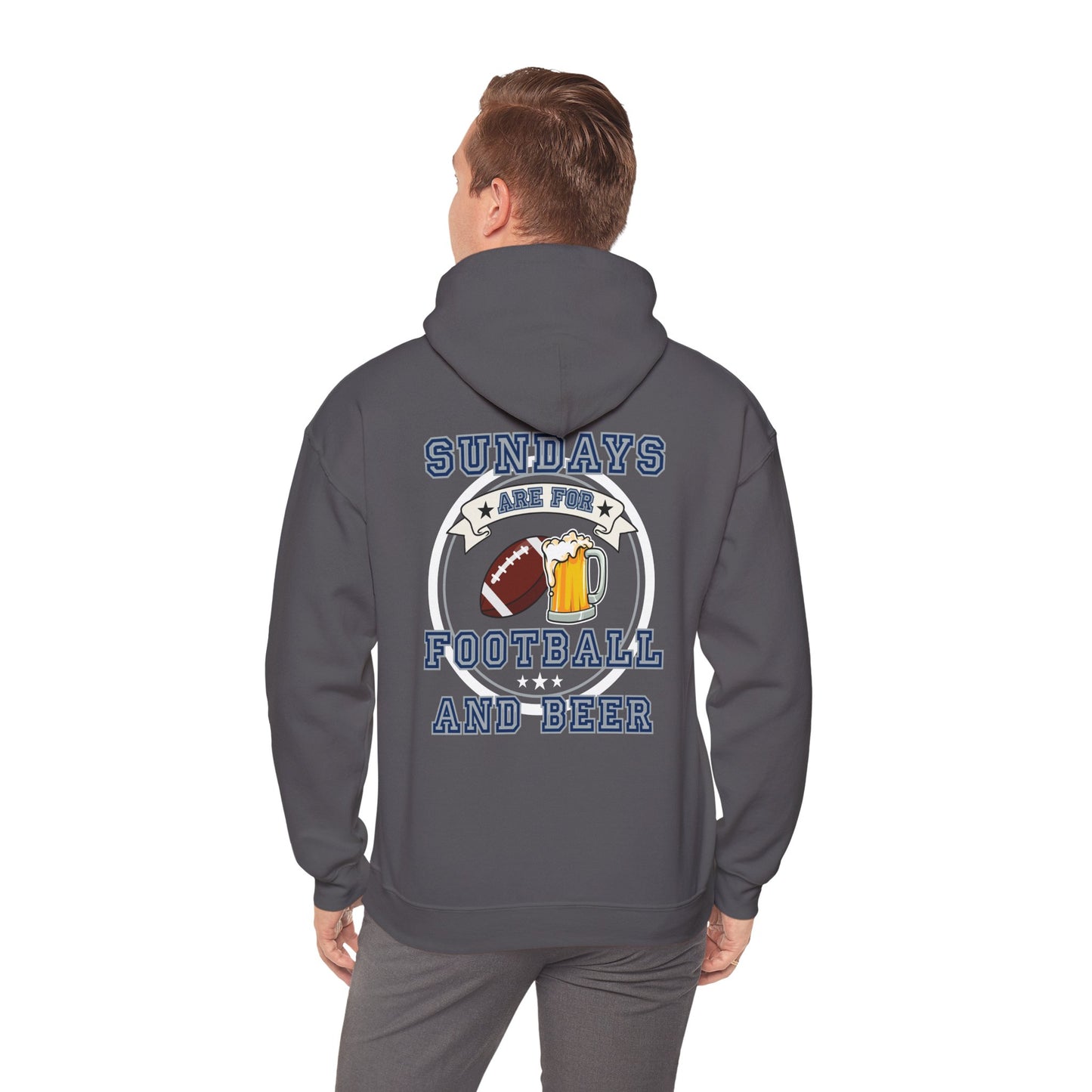 Sundays Football & Beer Hoodie- Navy Blue and Silver