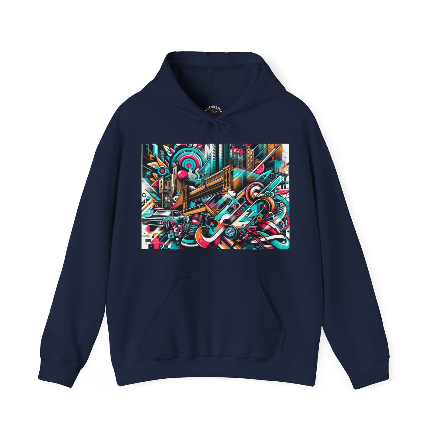 Urban Vibes Hoodie — Cool Artistic City Graphic in Vivid Colors