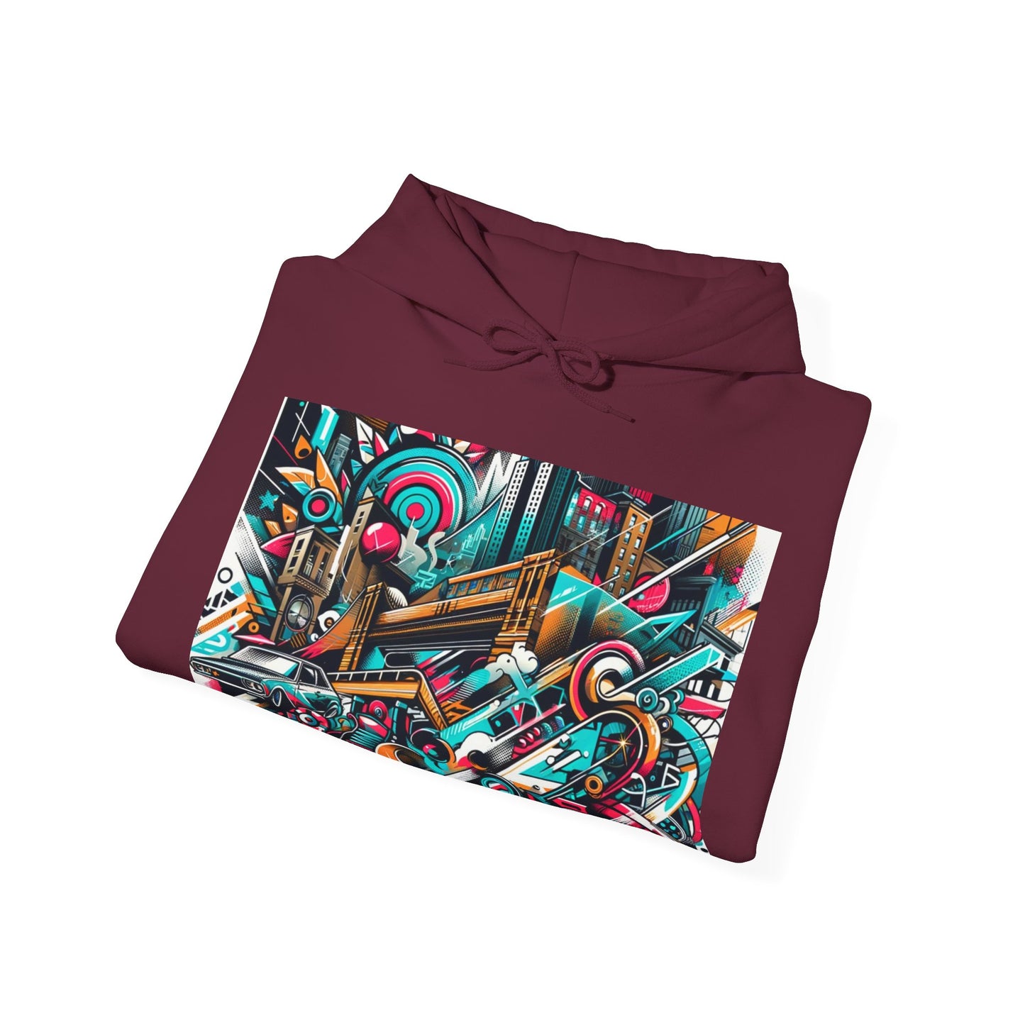 Urban Vibes Hoodie — Cool Artistic City Graphic in Vivid Colors